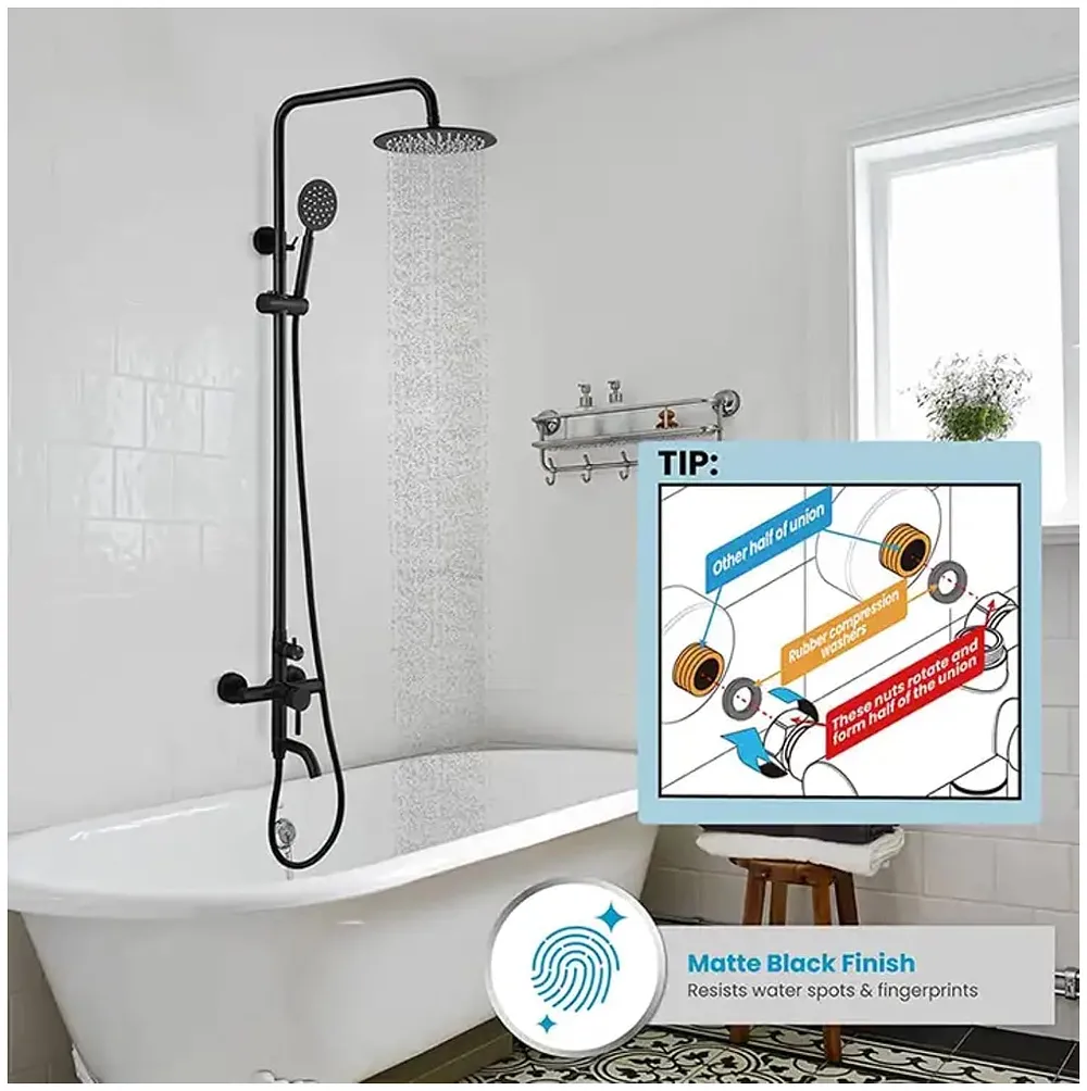 3 in 1 Black Shower System With Hot And Cold Mixer Shower and Handshower, Adjustable Height, 3 Control Setting, Noir Collection