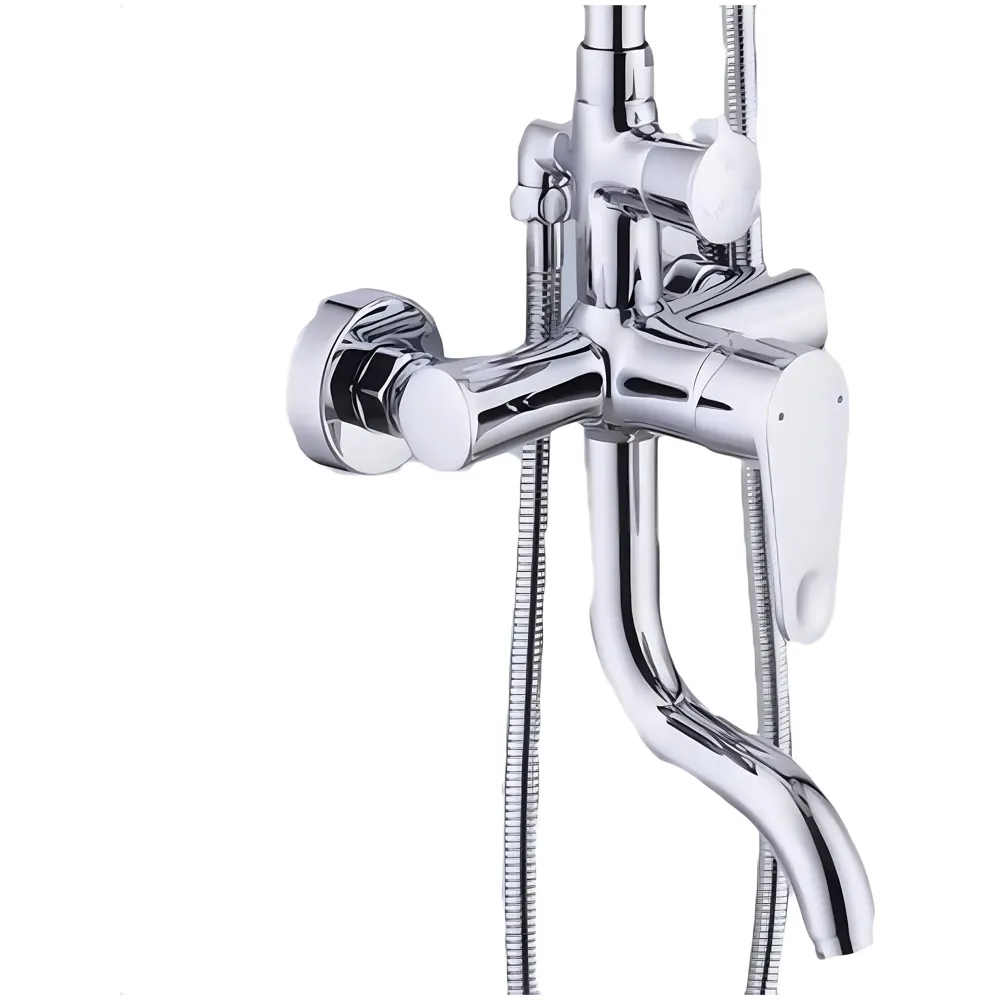 AQUAKART Brass Shower System, 3 in 1 Wall Mixer with 3 Control Setting. Adjustable Height Shower and Hand Shower, Complete Bath Set, Silver Chrome - 3