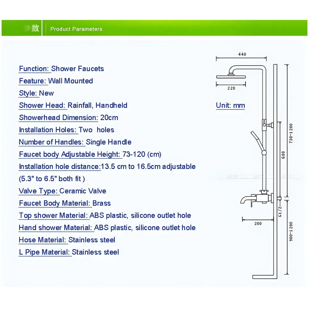 AQUAKART Brass Shower System, 3 in 1 Wall Mixer with 3 Control Setting. Adjustable Height Shower and Hand Shower, Complete Bath Set, Silver Chrome - 5