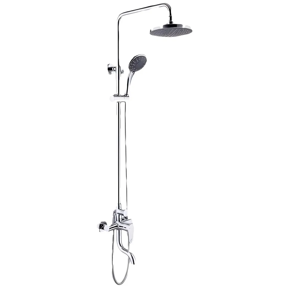 AQUAKART Brass Shower System, 3 in 1 Wall Mixer with 3 Control Setting. Adjustable Height Shower and Hand Shower, Complete Bath Set, Silver Chrome - 8