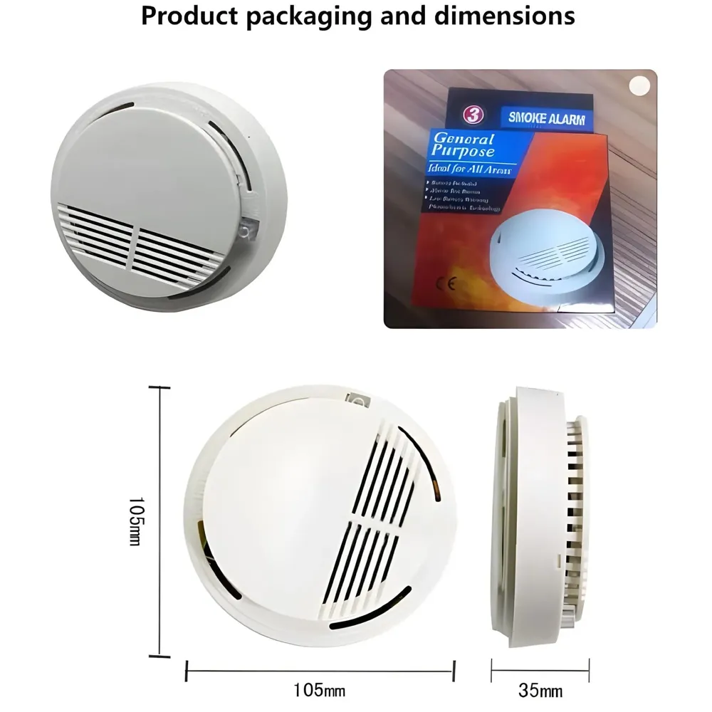Advanced Smoke Alarm Detector with Audible Alarm, ABS Material, for Office, Home Safety – Easy Installation Ceiling Mount(Battery Not Included).