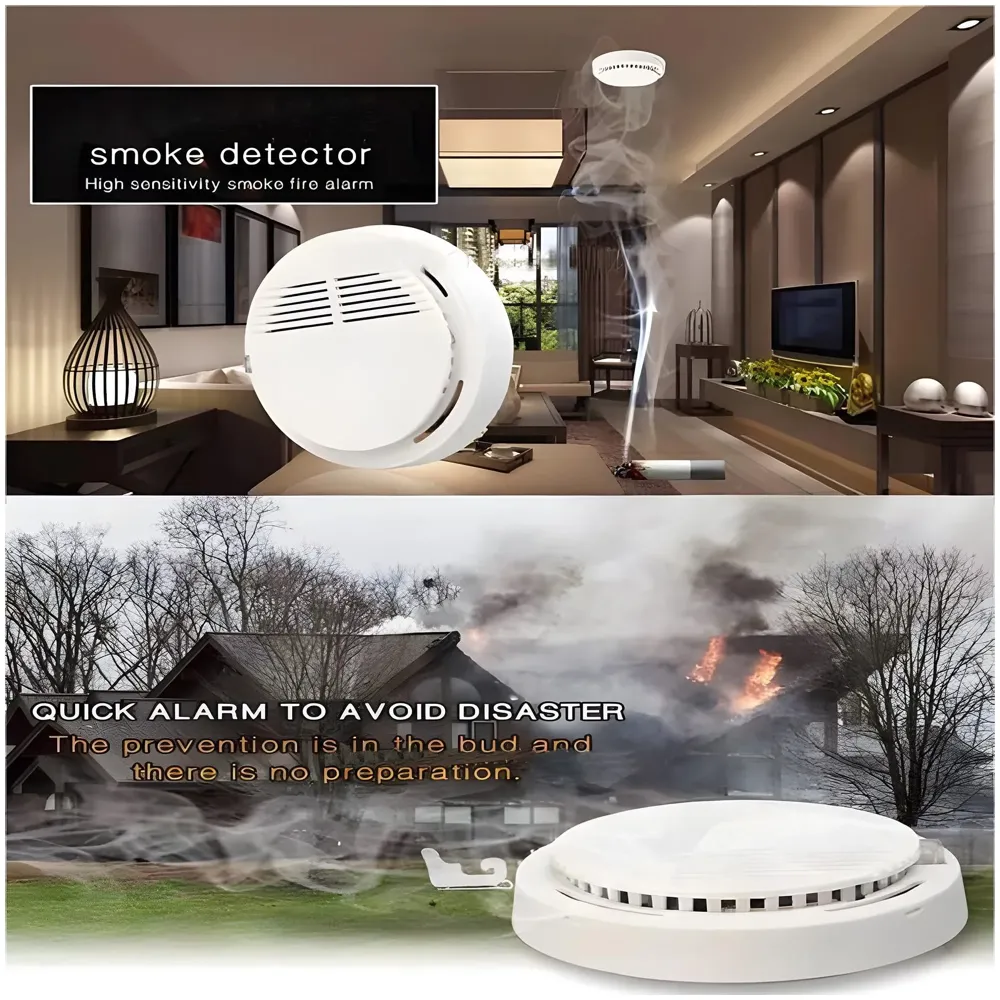 Advanced Smoke Alarm Detector with Audible Alarm, ABS Material, for Office, Home Safety – Easy Installation Ceiling Mount(Battery Not Included).