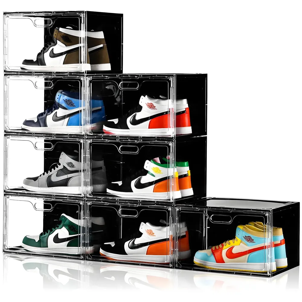 Sneaker Box Transparent From 4 Sides Shoe Boxes Stackable, Large Shoe Storage Organizer 13 X 10 Inch Sneaker Display 1 Piece