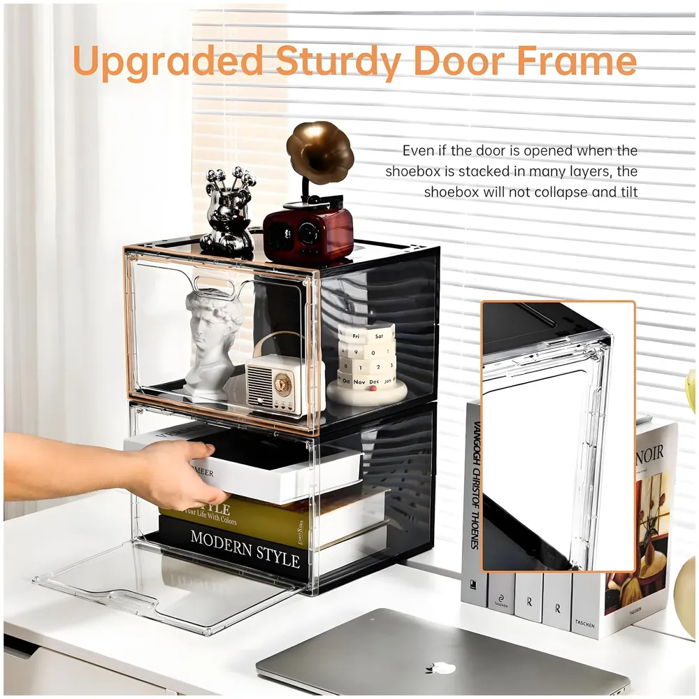 Sneaker Box Transparent From 4 Sides Shoe Boxes Stackable, Large Shoe Storage Organizer 13 X 10 Inch Sneaker Display 1 Piece
