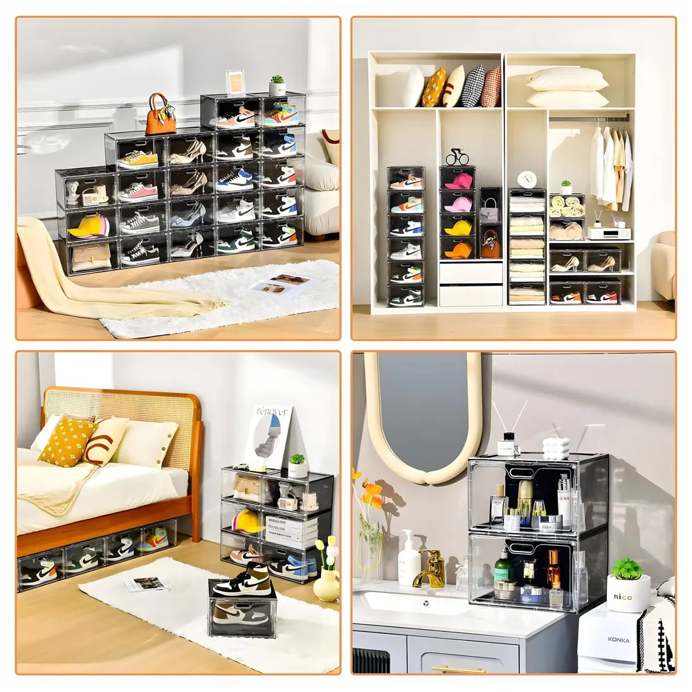 Sneaker Box Transparent From 4 Sides Shoe Boxes Stackable, Large Shoe Storage Organizer 13 X 10 Inch Sneaker Display 1 Piece