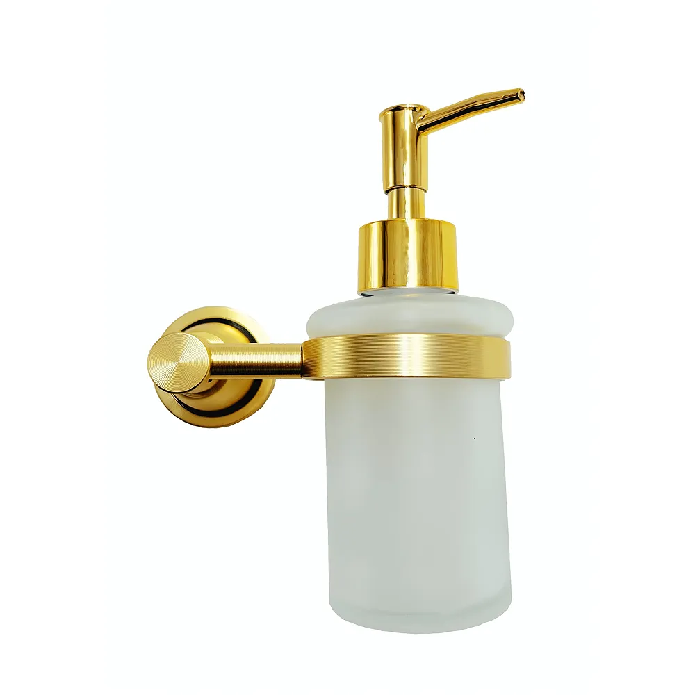 Gold Liquid Soap Dispenser Wall Mounted Golden Colour Stainless Steel Stand and Glass Liquid Soap Dispenser for Bathroom and Wash Basin Hand wash Dispenser Bathroom Accessories Premium