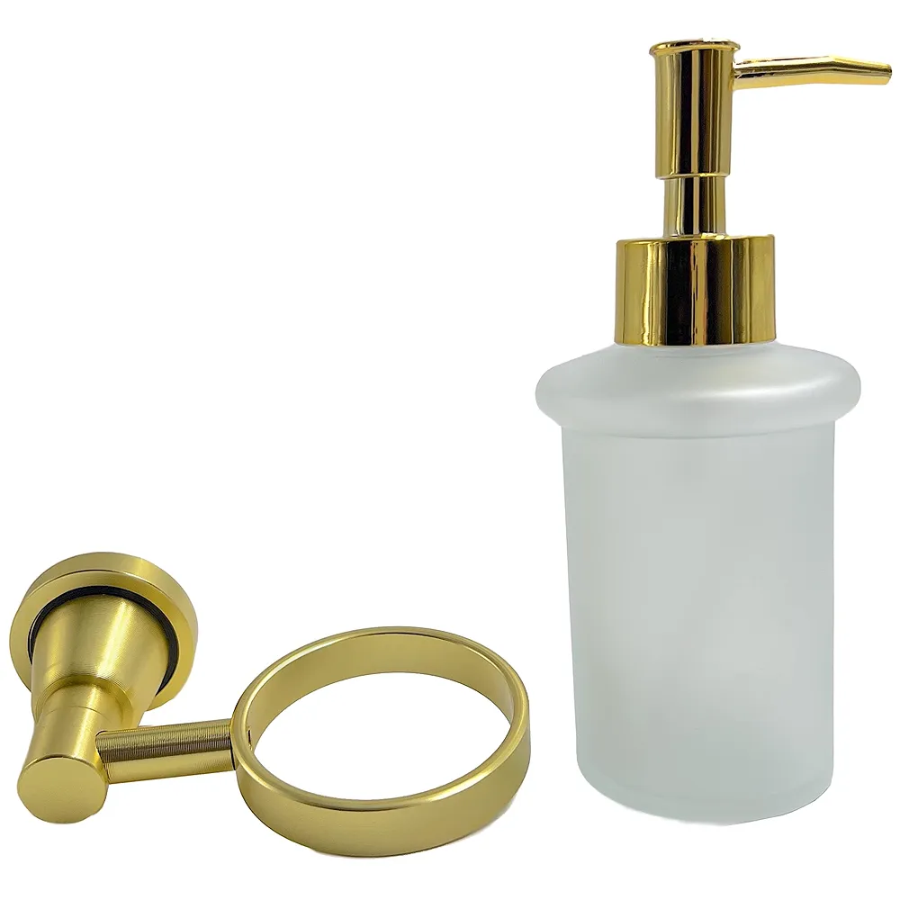 Gold Liquid Soap Dispenser Wall Mounted Golden Colour Stainless Steel Stand and Glass Liquid Soap Dispenser for Bathroom and Wash Basin Hand wash Dispenser Bathroom Accessories Premium