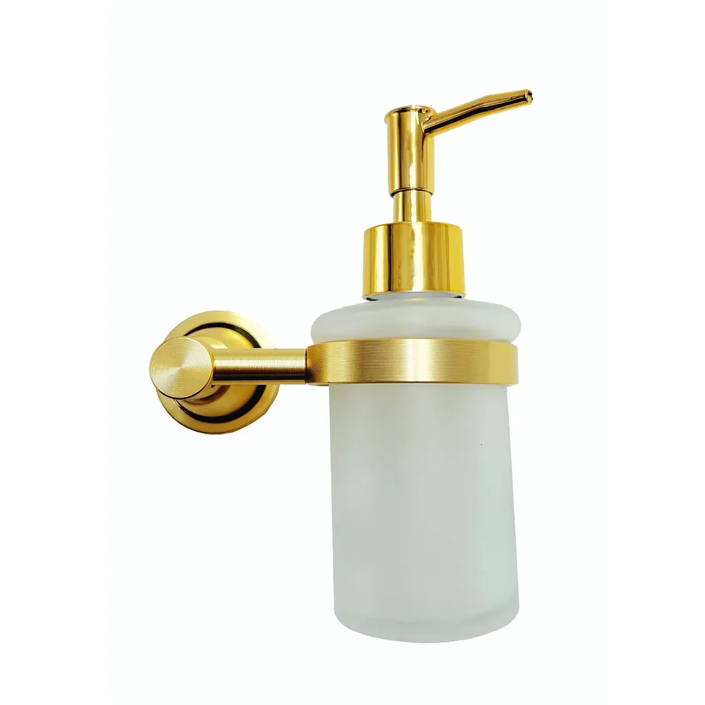Gold Liquid Soap Dispenser Wall Mounted Golden Colour Stainless Steel Stand and Glass Liquid Soap Dispenser for Bathroom and Wash Basin Hand wash Dispenser Bathroom Accessories