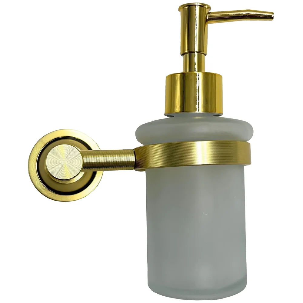 Gold Liquid Soap Dispenser Wall Mounted Golden Colour Stainless Steel Stand and Glass Liquid Soap Dispenser for Bathroom and Wash Basin Hand wash Dispenser Bathroom Accessories