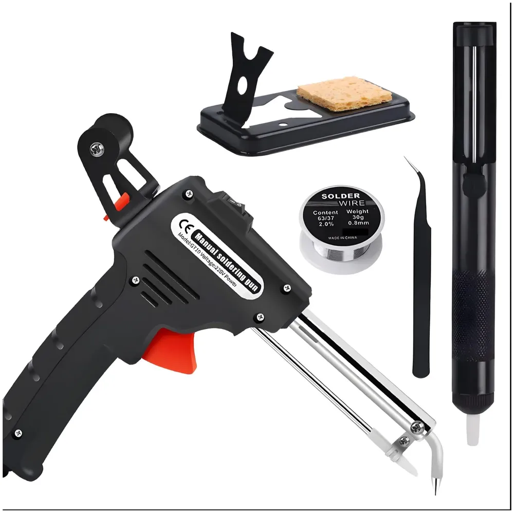 Soldering Gun Pro 40-80W Automatic Hand-held Solder Iron Kit Welding Tool, With Wire, De-soldering Pump, Tweezers And Holder with Sponge for Circuit Board, Professional Electronic Repair