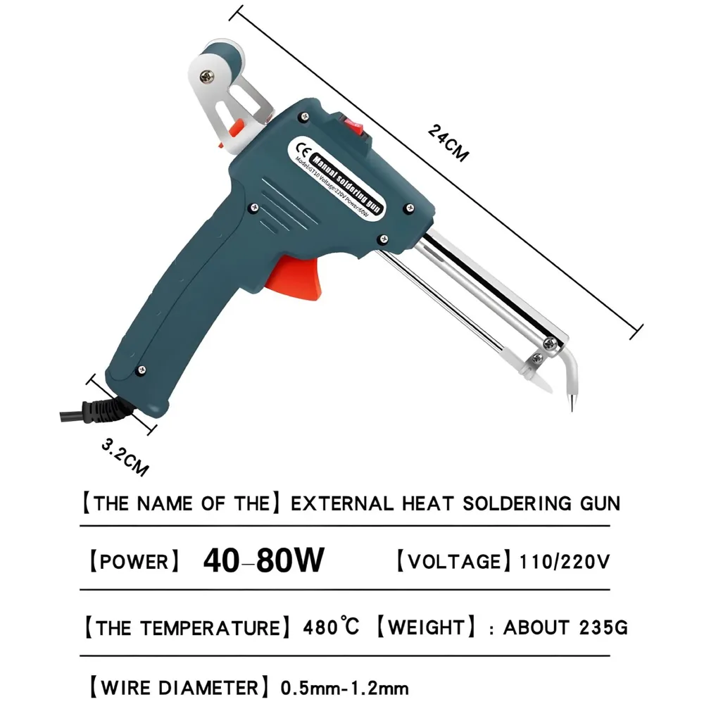 Soldering Gun Pro 40-80W Automatic Hand-held Solder Iron Kit Welding Tool, With Wire, De-soldering Pump, Tweezers And Holder with Sponge for Circuit Board, Professional Electronic Repair - 4