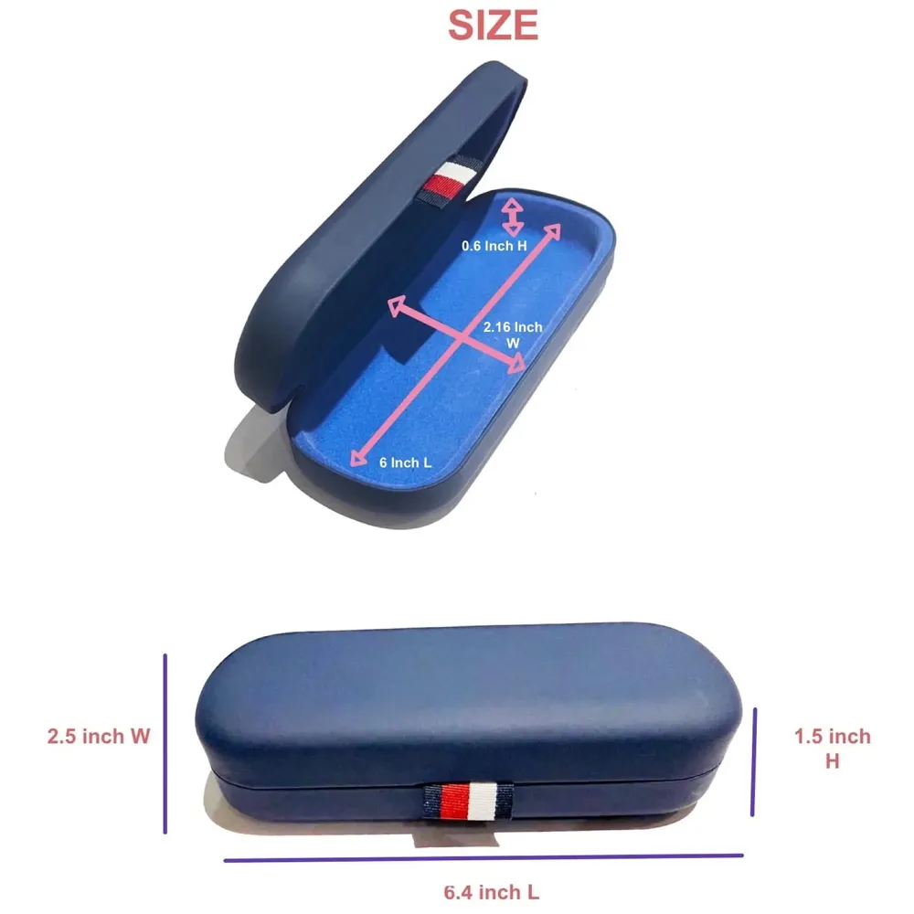 Spectacle Case Hard Box Shell With Cleaning Cloth For Specs And Sunglasses Spacious Interior With Soft Felt Snap To Close Sturdy Rugid Unisex -Blue Colour 6.4 Inch X 2.5 Inch X 1.5 Inch - 2