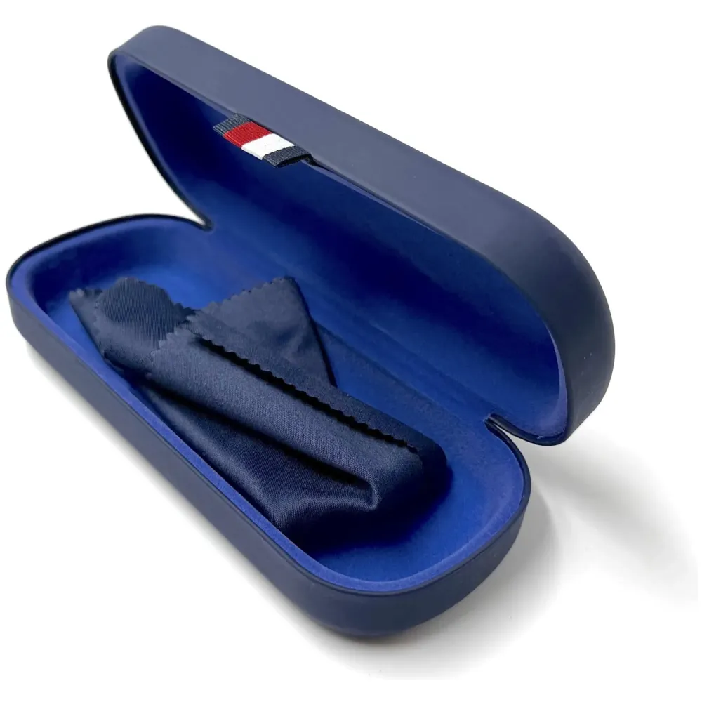 Spectacle Case Hard Box Shell With Cleaning Cloth For Specs And Sunglasses Spacious Interior With Soft Felt Snap To Close Sturdy Rugid Unisex -Blue Colour 6.4 Inch X 2.5 Inch X 1.5 Inch - 5