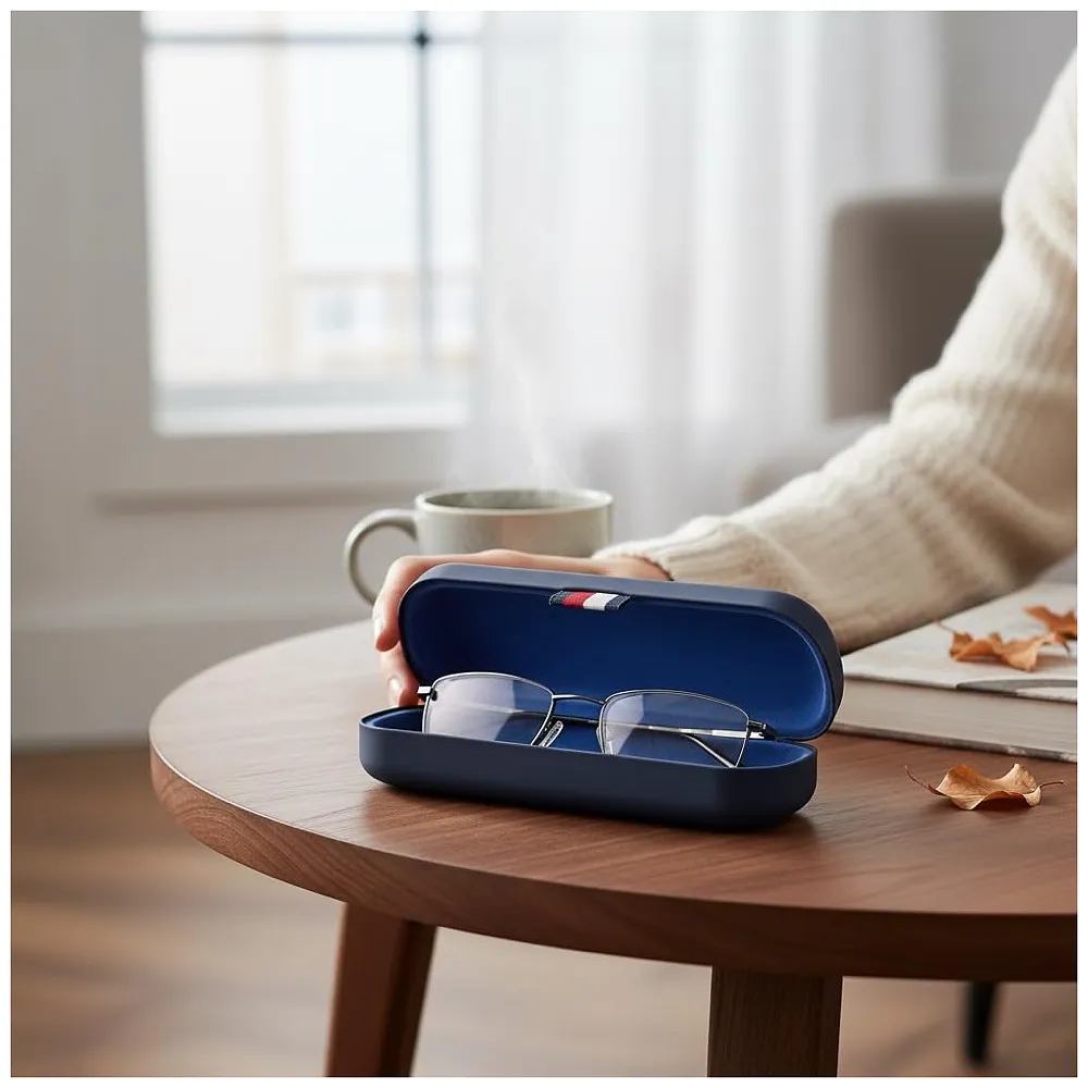 Spectacle Case Hard Box Shell With Cleaning Cloth For Specs And Sunglasses Spacious Interior With Soft Felt Snap To Close Sturdy Rugid Unisex -Blue Colour 6.4 Inch X 2.5 Inch X 1. - Premium