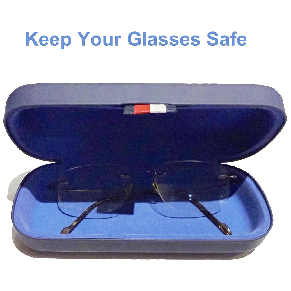 Spectacle Case Hard Box Shell With Cleaning Cloth For Specs And Sunglasses Spacious Interior With Soft Felt Snap To Close Sturdy Rugid Unisex -Blue Colour 6.4 Inch X 2.5 Inch X 1. - Premium