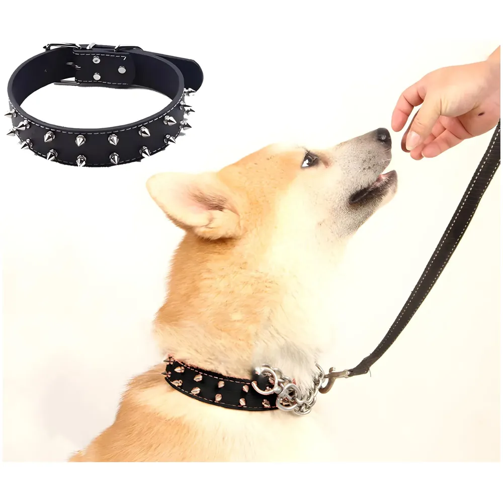 Spiked Dog Collar Adjustable PU Leather Tactical Metal Buckle for 52 cm to 45 Cm Neck Girth Spiked Thorn for Medium and Large Dogs Like Golden Retriever Labrador German Shepard Doberman