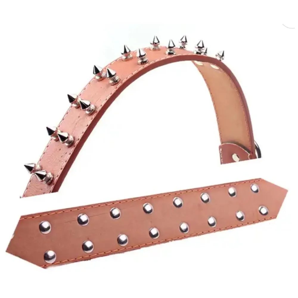 Spiked Dog Collar Brown Adjustable PU Leather Tactical Metal Buckle For 52 cm to 45 Cm Neck Girth Spiked Thorn For Medium And Large Dogs Like Golden Retriever Labrador German Shepard Doberman