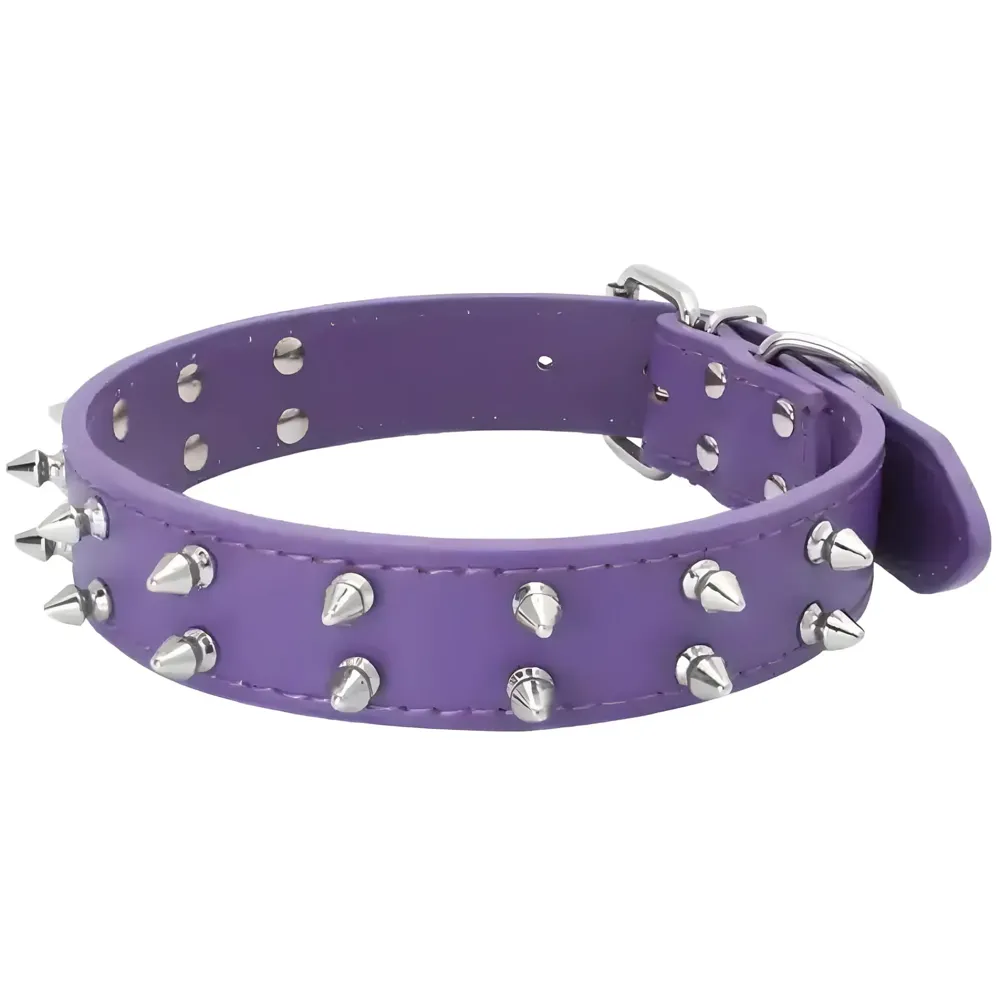 Spiked Dog Collar Purple Adjustable PU Leather Tactical for 52 cm to 45 Cm Neck Girth Spiked Thorn for Medium and Large Dogs Like Golden Retriever Labrador German Shepard Doberman