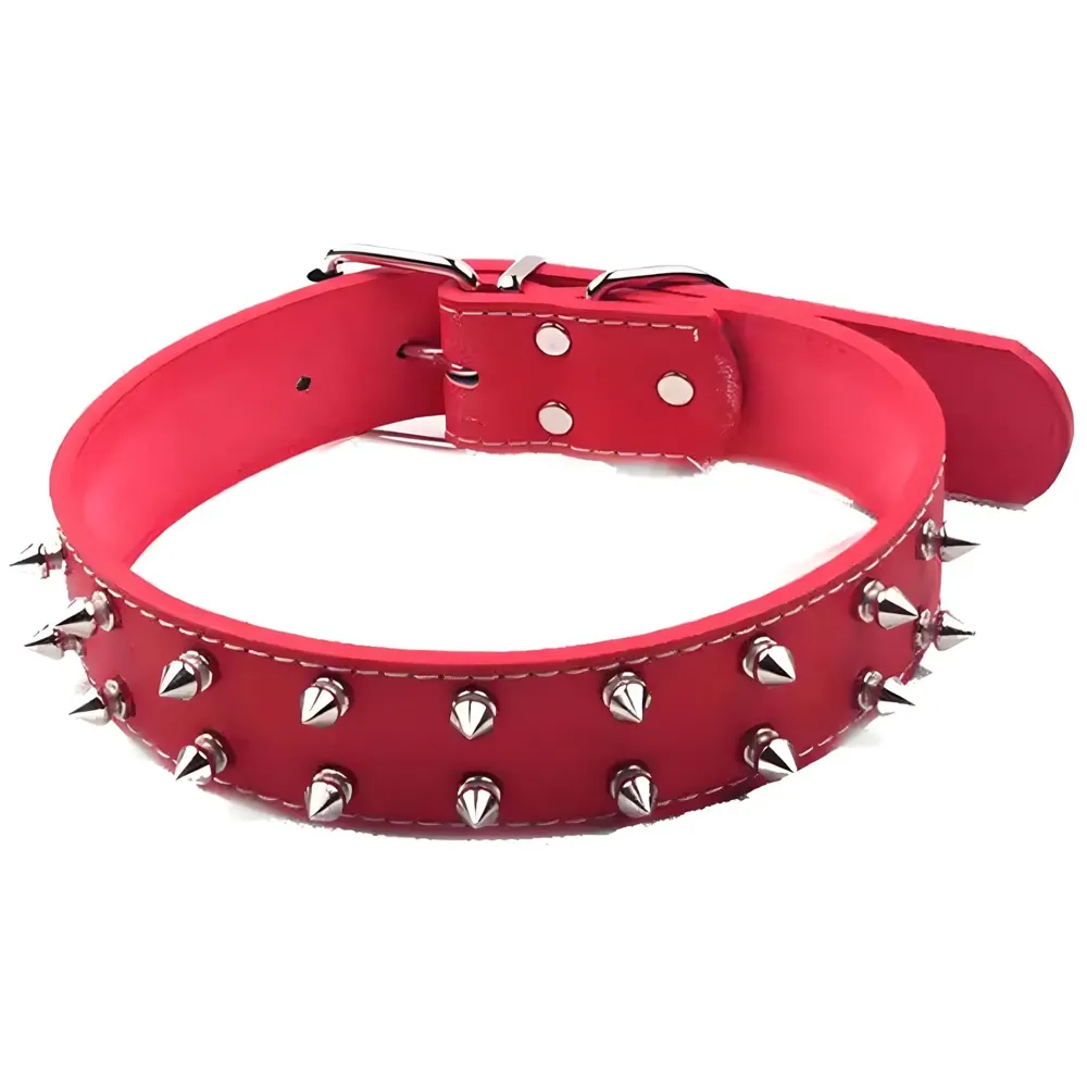 Spiked Dog Collar Red Adjustable PU Leather Tactical Metal Buckle for 52 cm to 45 Cm Neck Girth Spiked Thorn for Medium and Large Dogs Like Golden Retriever Labrador German Shepard Doberman