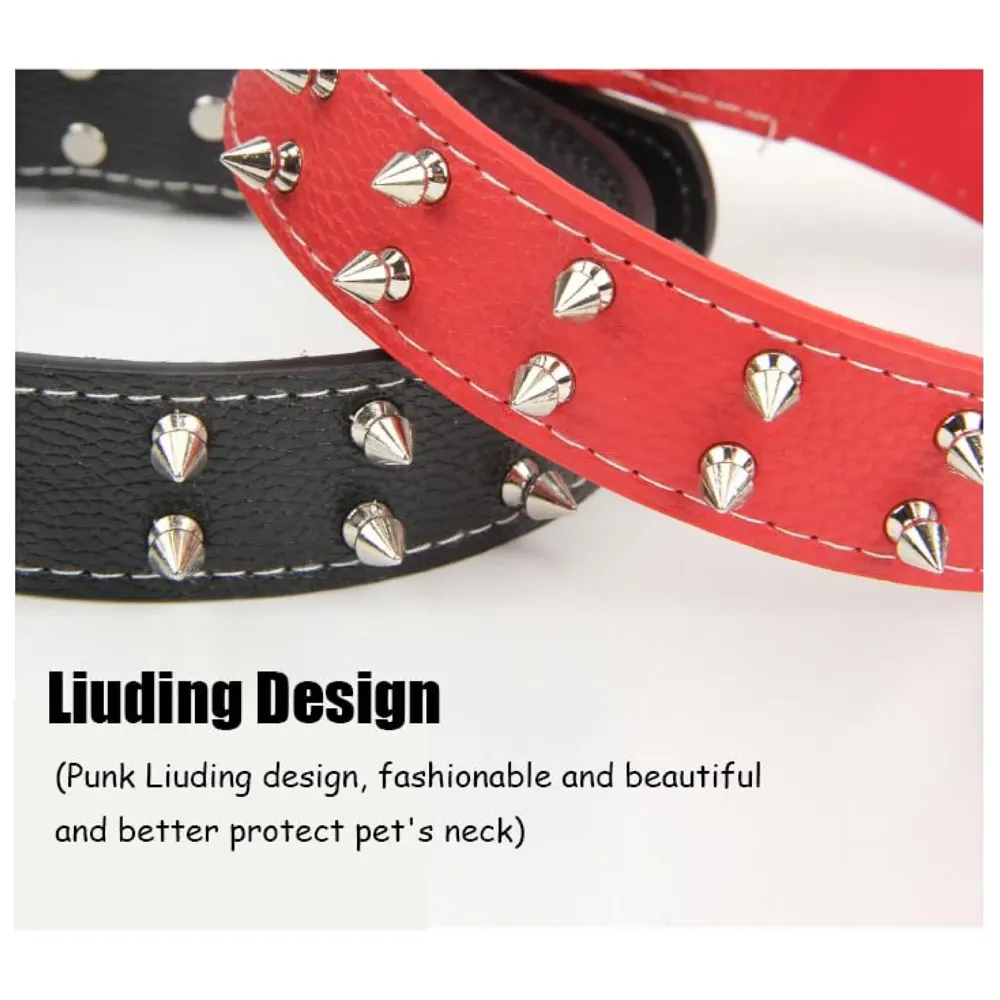 Spiked Dog Collar Red Adjustable PU Leather Tactical Metal Buckle for 52 cm to 45 Cm Neck Girth Spiked Thorn for Medium and Large Dogs Like Golden Retriever Labrador German Shepard Doberman