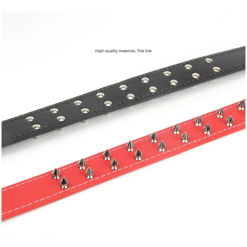 Spiked Dog Collar Red Adjustable PU Leather Tactical Metal Buckle for 52 cm to 45 Cm Neck Girth Spiked Thorn for Medium and Large Dogs Like Golden Retriever Labrador German Shepard Doberman