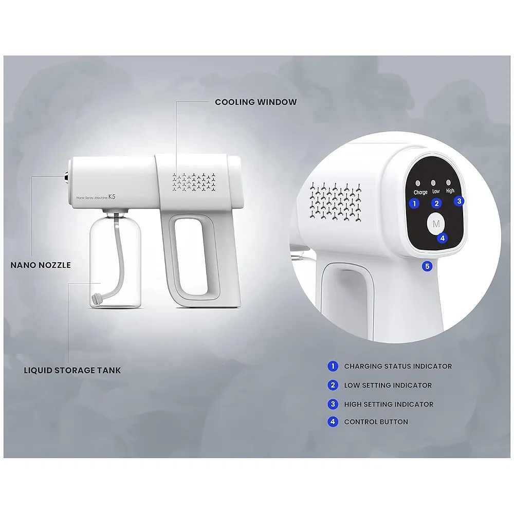 K5 PRO Professional Disinfectant Fogger Machine, Sanitizer Sprayer. For Mosquitoes Inspects and Pests Cordless Handheld Nano Spray Gun – Spray Gun with Blue Light for Touchless Saniti Premium