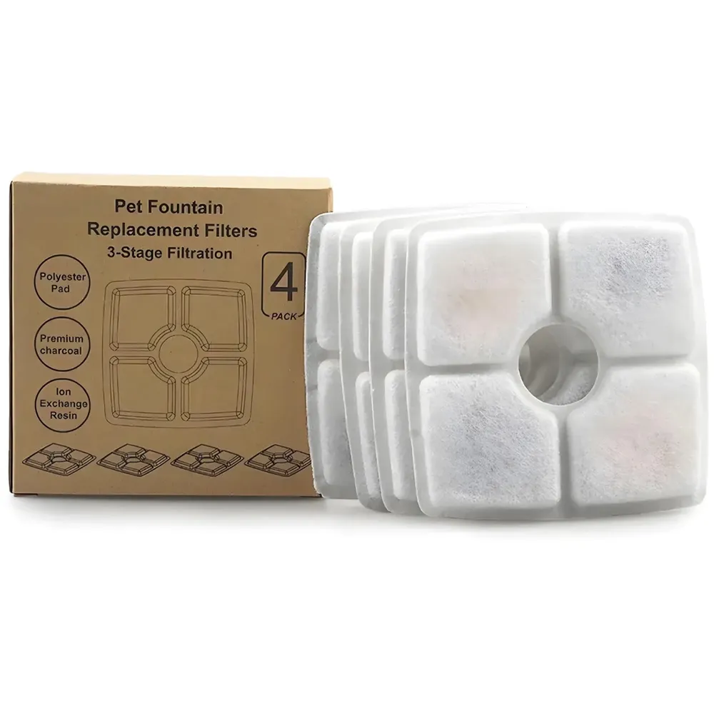 4 Pcs Pet Fountain Replacement Filter, 12.4 cm Square, Universal Fit for All Pet Fountains with Activated Carbon Technology