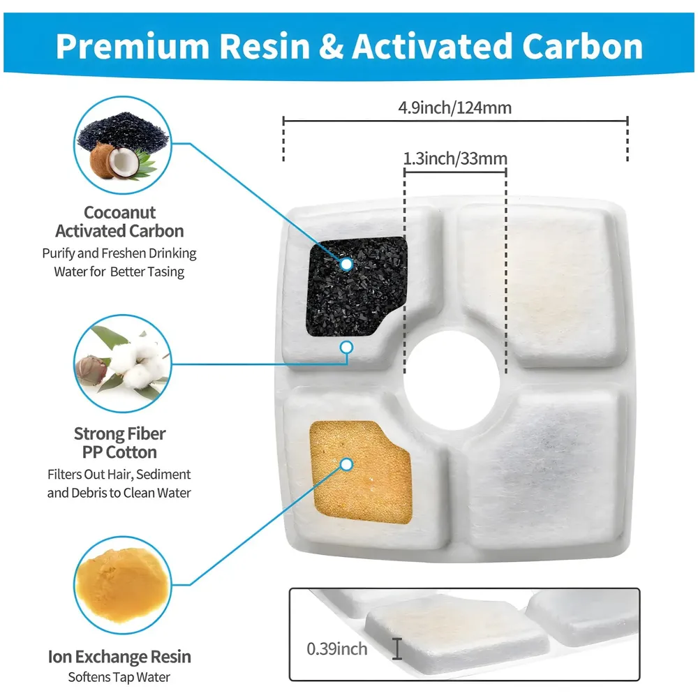 4 Pcs Pet Fountain Replacement Filter, 12.4 cm Square, Universal Fit for All Pet Fountains with Activated Carbon Technology - 2