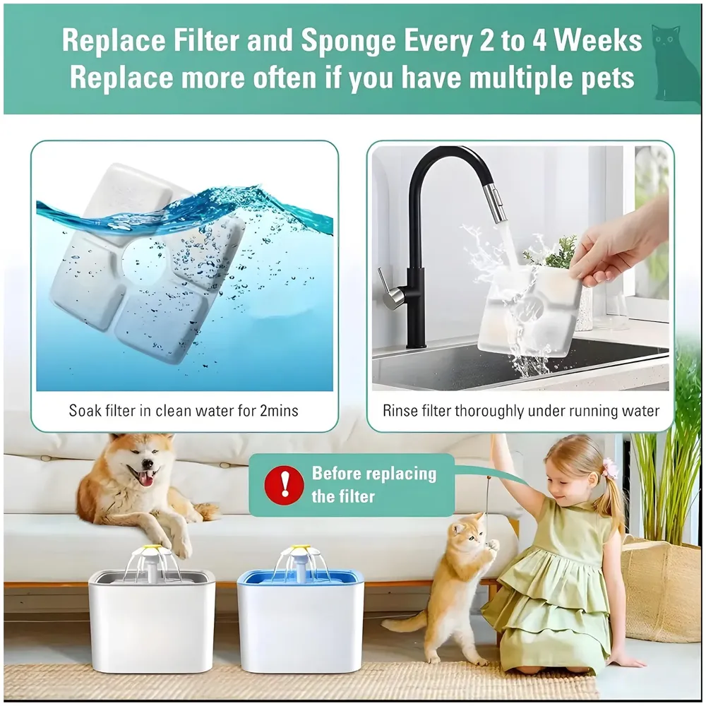 4 Pcs Pet Fountain Replacement Filter, 12.4 cm Square, Universal Fit for All Pet Fountains with Activated Carbon Technology - 5