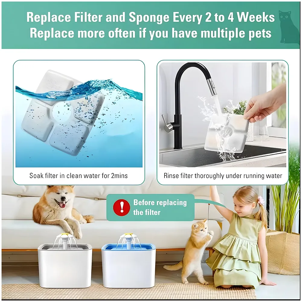 4 Pcs Pet Fountain Replacement Filter, 12.4 cm Square, Universal Fit for All Pet Fountains with Activated Carbon Technology