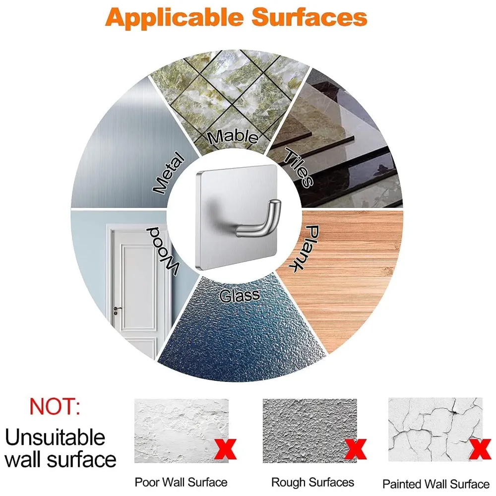 Self-Adhesive Hooks, Heavy Duty Stainless Steel Waterproof Towel Hooks Stick on Hooks Wall Hangers Sticky Hooks for Hanging Bathroom Kitchen Home Clothes Hook (12)