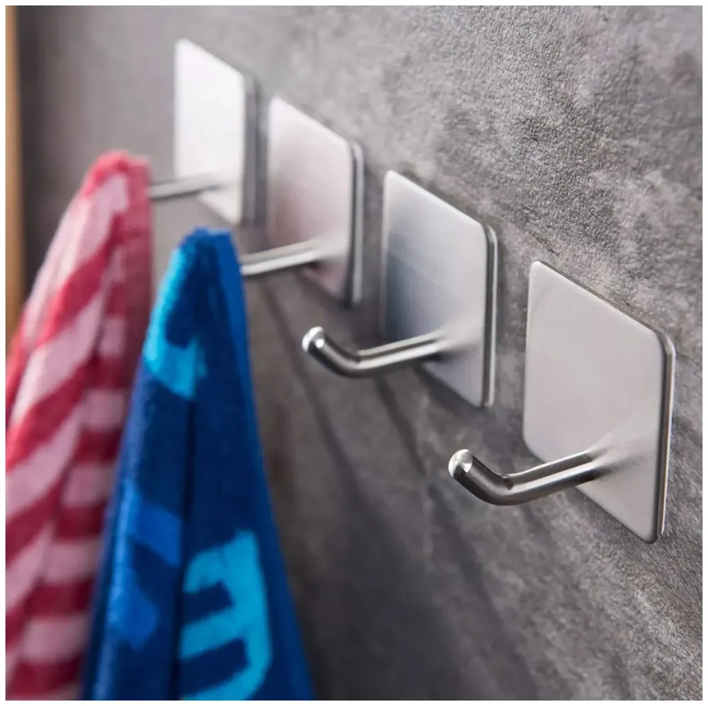 16 Pcs Self-Adhesive Hooks, Heavy Duty Stainless Steel Waterproof Towel Hooks Stick on Hooks Wall Hangers Sticky Hooks for Hanging Bathroom Kitchen Home Clothes Hook (16)