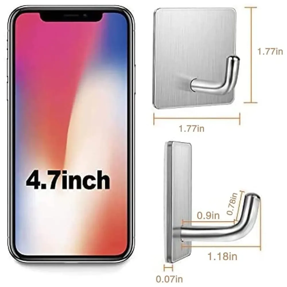 4 Pcs Self-Adhesive Hooks, Heavy Duty Stainless Steel Waterproof Towel Hooks Stick on Hooks Wall Hangers Sticky Hooks for Hanging Bathroom Kitchen Home Clothes Hook (4)