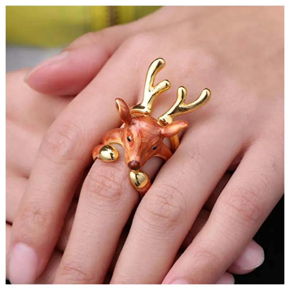 ~ 3 piece ring set ~ animals ring animals jewelry stackable ring trio ring animal gift cutie fashion ~ Adjustable Free Size. (Deer, Free Size) Girls, Metal, Brown Ring - 3