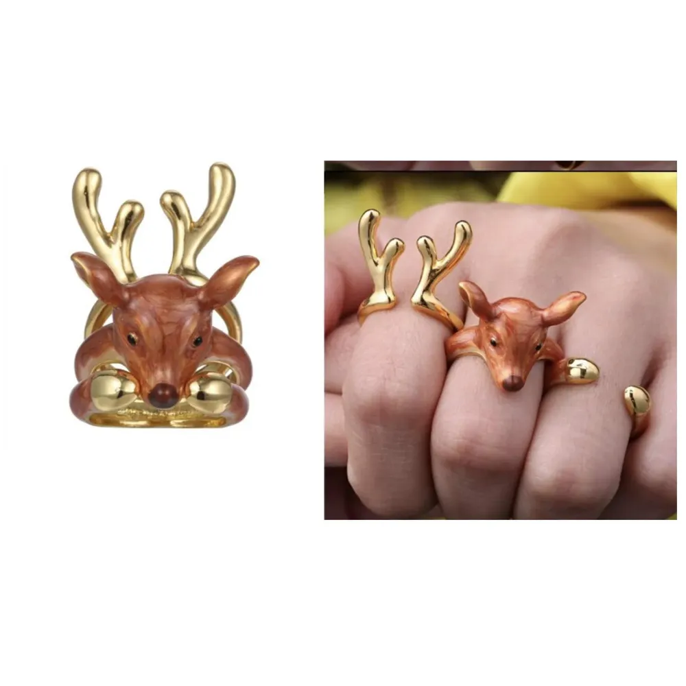 ~ 3 piece ring set ~ animals ring animals jewelry stackable ring trio ring animal gift cutie fashion ~ Adjustable Free Size. (Deer, Free Size) Girls, Metal, Brown Ring - 4
