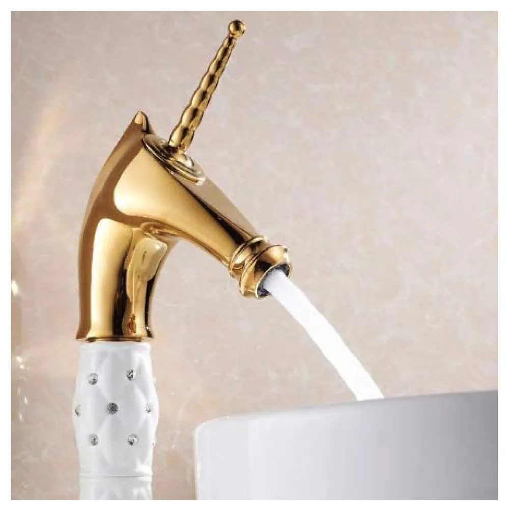 Unicorn Heavy Basin Mixer Tap 2 Braided Pipes 450 mm White Gold