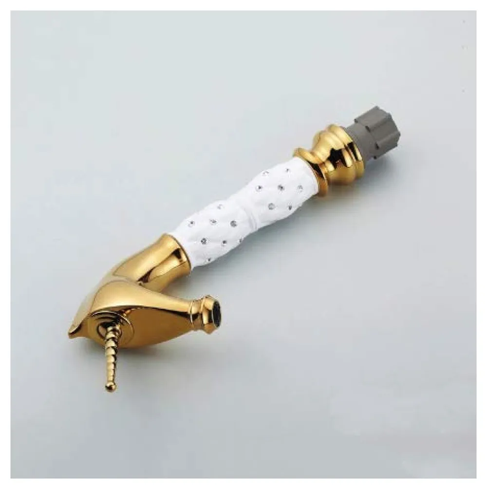 Unicorn Heavy Basin Mixer Tap 2 Braided Pipes 450 mm White Gold