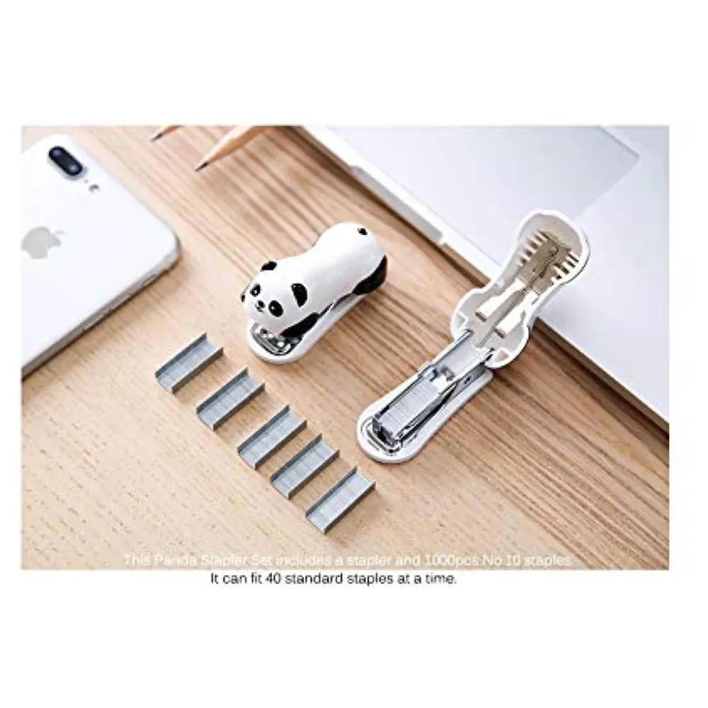 Cute Panda Cartoon Animal Mini Desktop Stapler, Home Stapler with 1000 Staples - 4