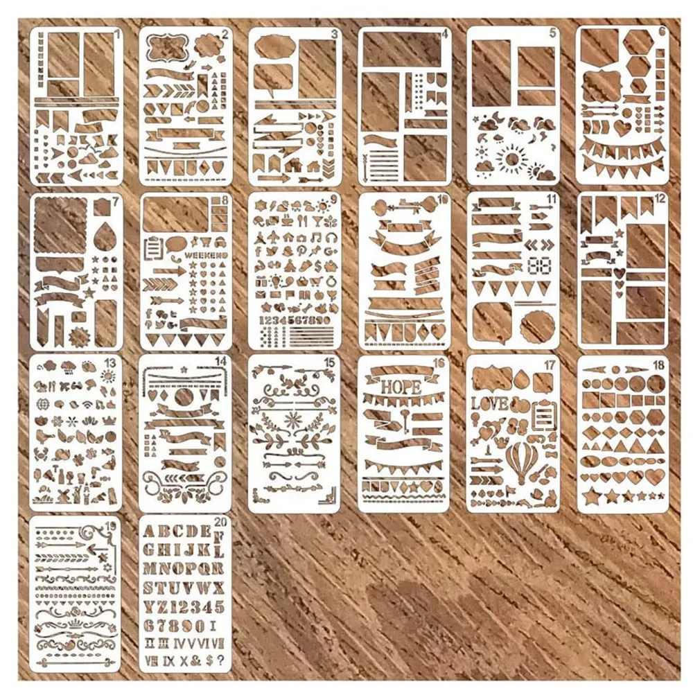 20 PCS Journal Stencil Plastic Planner Set for 4x7-inch Journal, Notebook, Diary, Scrapbook, and DIY Drawing Templates - 7