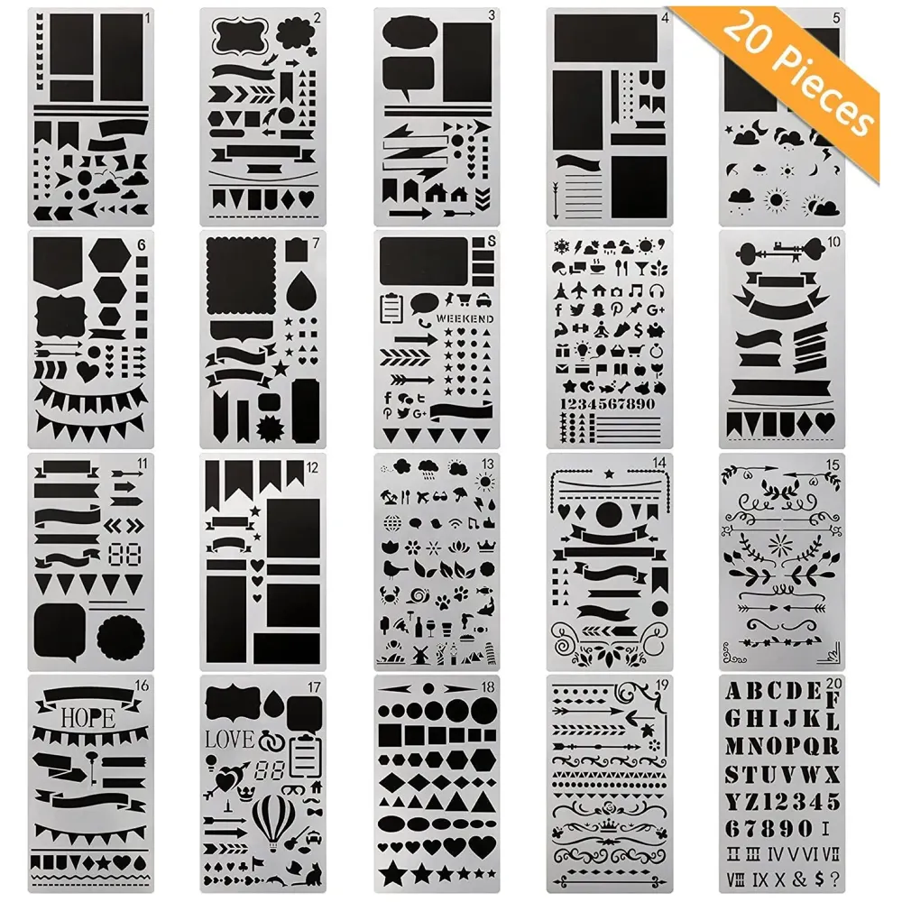 20 PCS Journal Stencil Plastic Planner Set for 4x7-inch Journal, Notebook, Diary, Scrapbook, and DIY Drawing Templates - 8