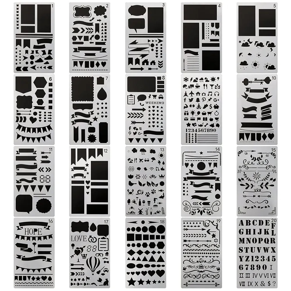 20 PCS Journal Stencil Plastic Planner Set for 4x7-inch Journal, Notebook, Diary, Scrapbook, and DIY Drawing Templates