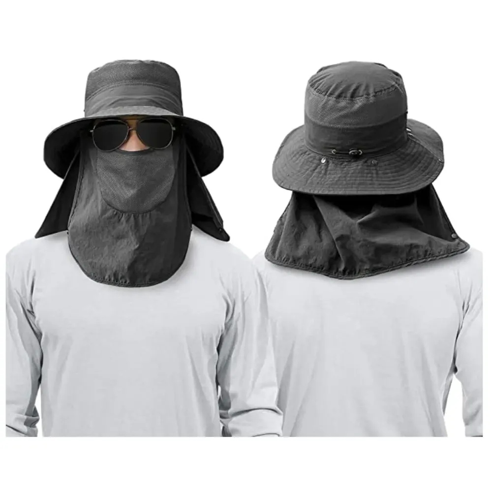 Black Hat Sun Hat Fishing 360°UV Outdoor Sun Protection, Summer Unisex Cap Removable Neck Face Mask Head for Gardening, Beach, Boating, Fishing. Black