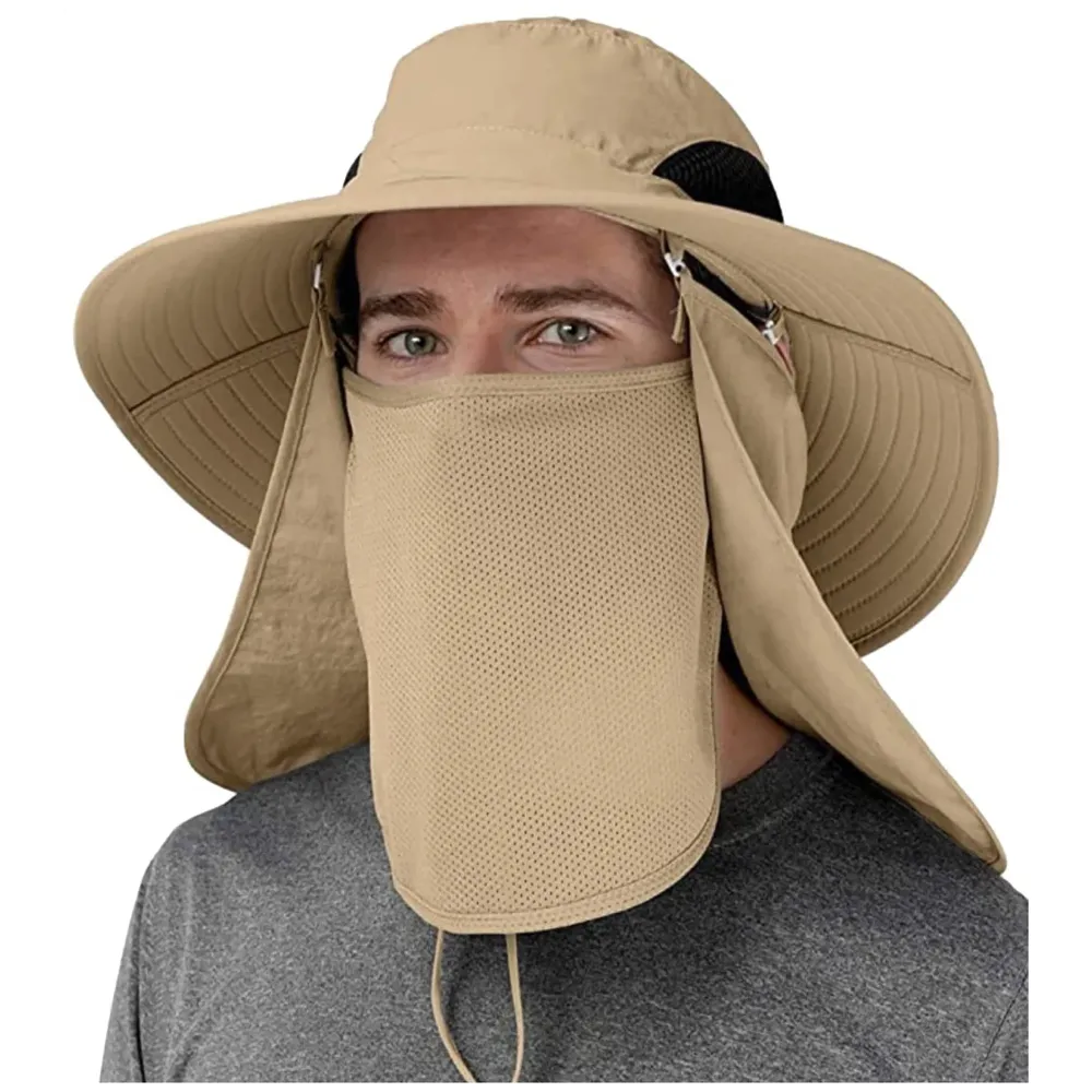 Fishing Hat, Sun Hat, 360°UV Outdoor Sun Protection, Summer Unisex Cap Removable Neck Face Mask Head for Gardening, Beach, Boating, Fishing. Beige