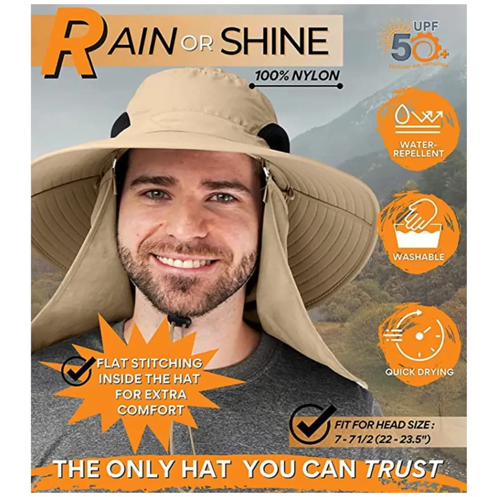 Fishing Hat, Sun Hat, 360°UV Outdoor Sun Protection, Summer Unisex Cap Removable Neck Face Mask Head for Gardening, Beach, Boating, Fishing. Beige