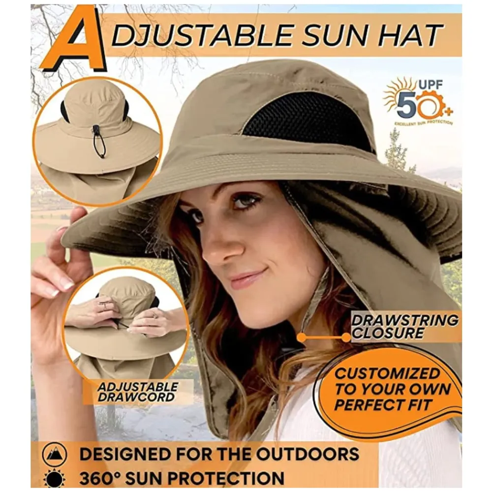 Fishing Hat, Sun Hat, 360°UV Outdoor Sun Protection, Summer Unisex Cap Removable Neck Face Mask Head for Gardening, Beach, Boating, Fishing. Beige