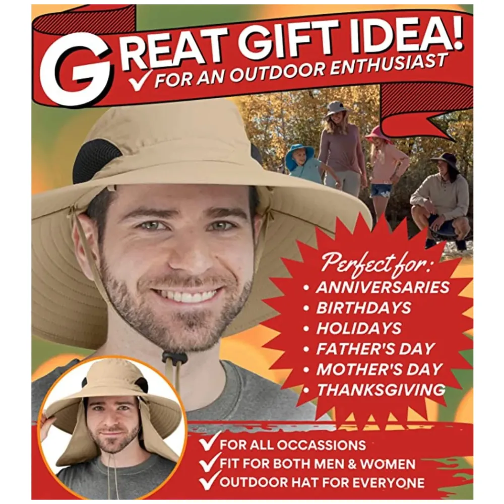 Fishing Hat, Sun Hat, 360°UV Outdoor Sun Protection, Summer Unisex Cap Removable Neck Face Mask Head for Gardening, Beach, Boating, Fishing. Beige