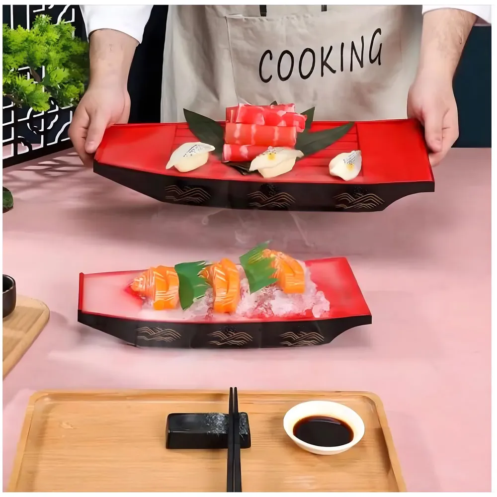 Medium Japanese Sashimi Sushi Boat Plate Detachable Serving Tray for Restaurant Home Dining Decorative Dinnerware Party Hosting Display Half Boat, 41 cm