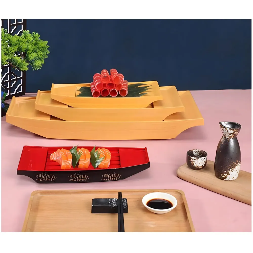 Medium Japanese Sashimi Sushi Boat Plate Detachable Serving Tray for Restaurant Home Dining Decorative Dinnerware Party Hosting Display Half Boat, 41 cm - 6