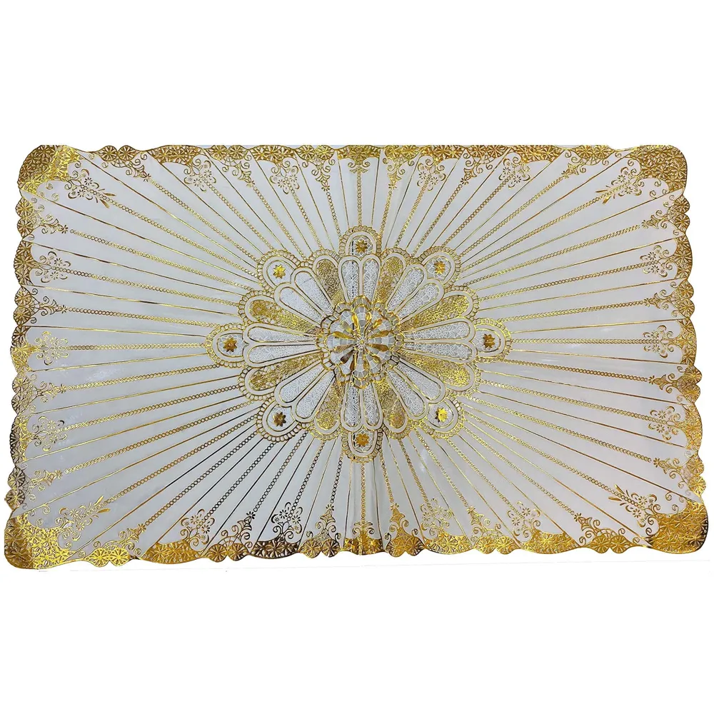 Gold Table Mats Place mats Dining Table Coffee Table Washable Heat Resistant Durable Non Slip Viny Soft Fabric Material. Pack of 1 (96 Cm x 58cm) Large Size