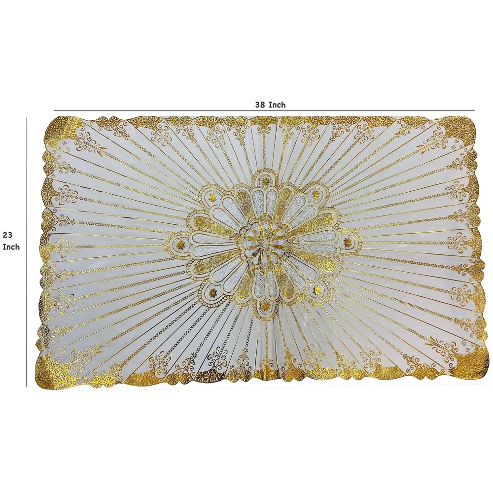 Gold Table Mats Place mats Dining Table Coffee Table Washable Heat Resistant Durable Non Slip Viny Soft Fabric Material. Pack of 1 (96 Cm x 58cm) Large Size